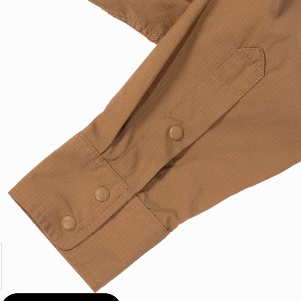 Topo Design Men's Long Sleeve Tech Shirt in Khaki - Picture 3 of 5